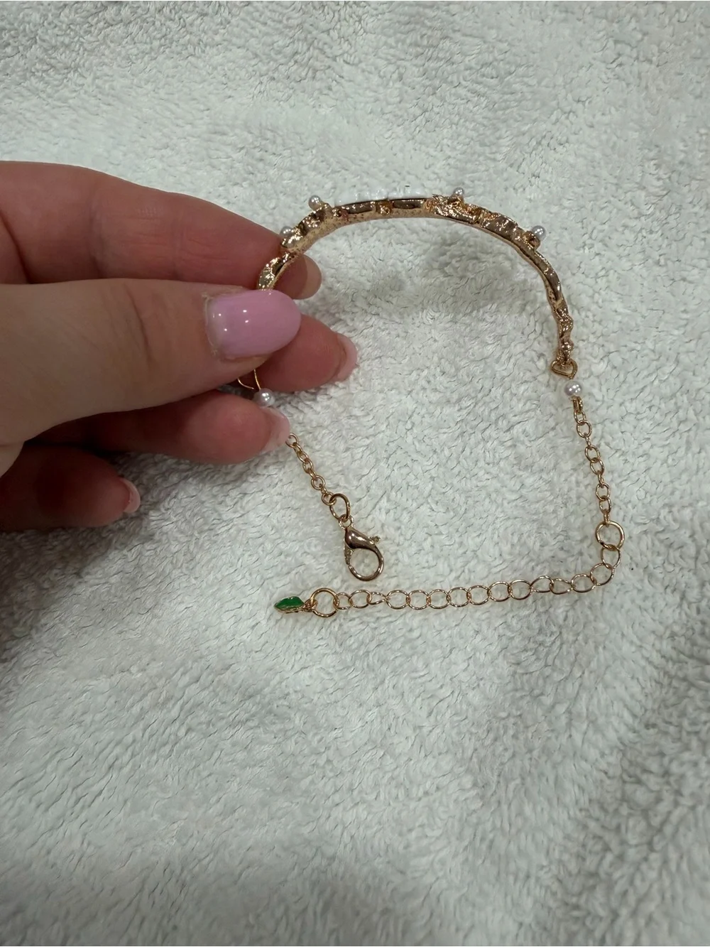 Kawaii Bunny & Floral Gold-Tone Bracelet Pearl Accent Adjustable